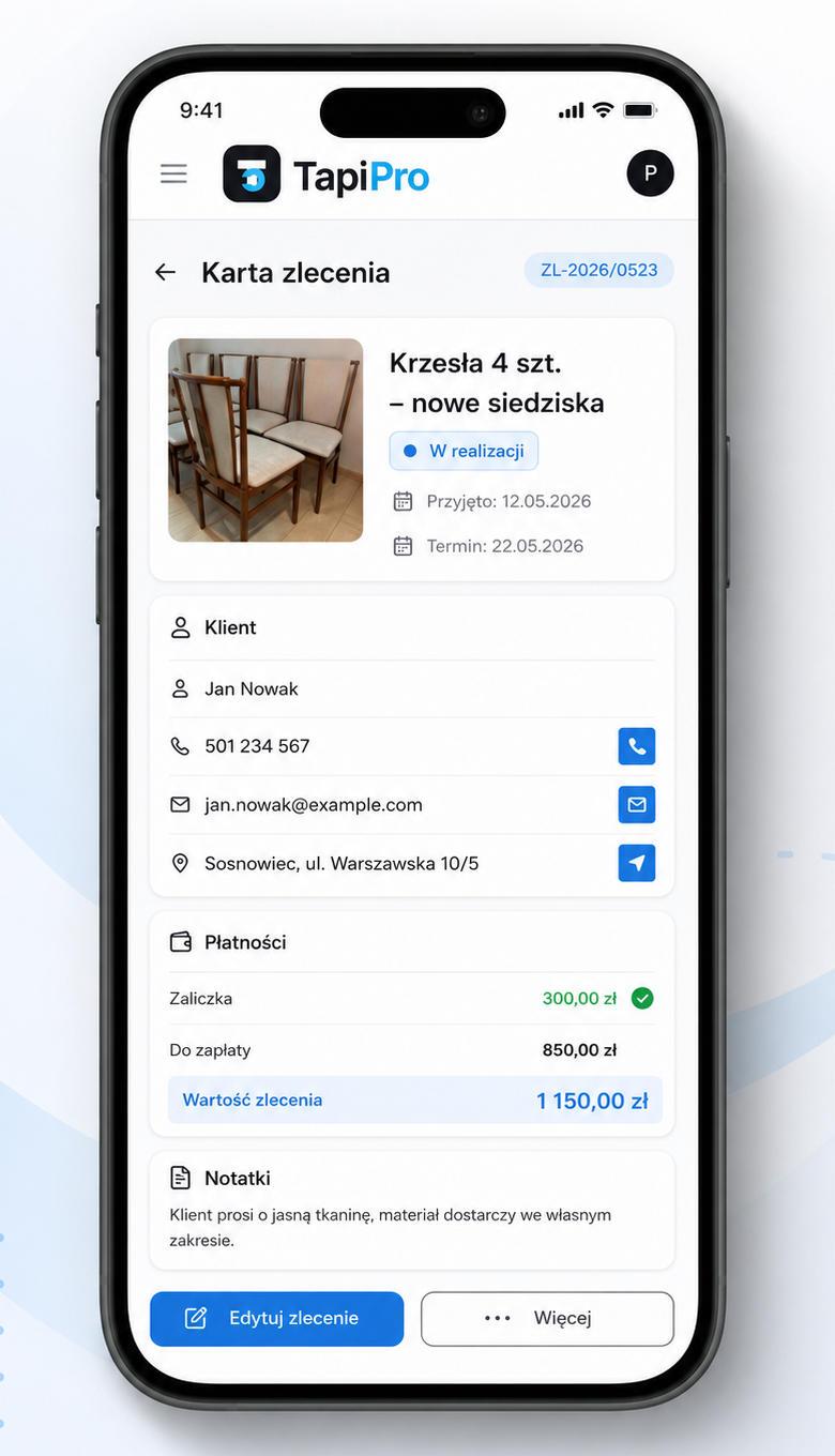 Karta zlecenia w TapiPro